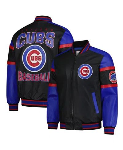 G-iii Sports By Carl Banks Men's Black Chicago Cubs Full-zip Leather Varsity Jacket