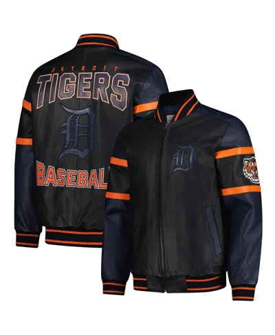 G-iii Sports By Carl Banks Men's Black Detroit Tigers Full-zip Leather Varsity Jacket