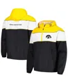 G-iii Sports By Carl Banks Men's Black Iowa Hawkeyes Center Line Half-zip Raglan Hoodie Sweatshirt In Multi
