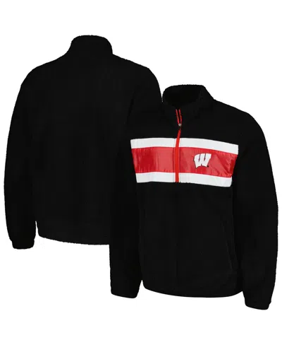 G-III SPORTS BY CARL BANKS MEN'S BLACK WISCONSIN BADGERS PINCH RUNNER HALF-ZIP TOP
