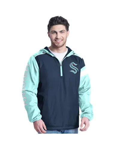 G-iii Sports By Carl Banks Men's Deep Sea Blue/light Blue Seattle Kraken Lateral Half-zip Hoodie Jacket