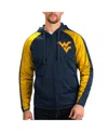 G-iii Sports By Carl Banks Men's Navy West Virginia Mountaineers Neutral Zone Raglan Full-zip Track Jacket Hoodie In Gold