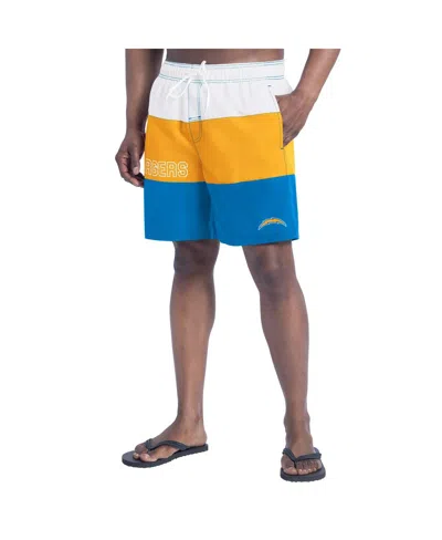 G-iii Sports By Carl Banks Men's Powder Blue/gold Los Angeles Chargers Sunrise Volley Swim Shorts In Powder Blue,gold