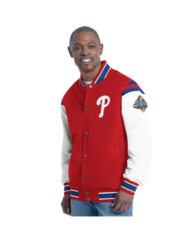 G-iii Sports By Carl Banks Men's Red Philadelphia Phillies Recruit Commemorative Full-snap Varsity Jacket