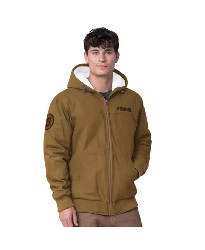 G-iii Sports By Carl Banks Men's Tan Boston Bruins Build Up Full-zip Hoodie Jacket