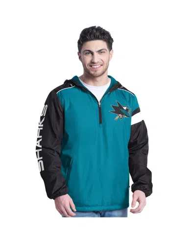 G-iii Sports By Carl Banks Men's Teal/black San Jose Sharks Lateral Half-zip Hoodie Jacket In Teal,black