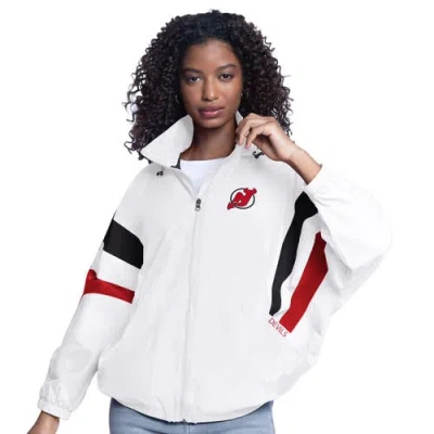 G-iii Sports By Carl Banks White New Jersey Devils Game News Oversized Full-zip Hoodie Jacket