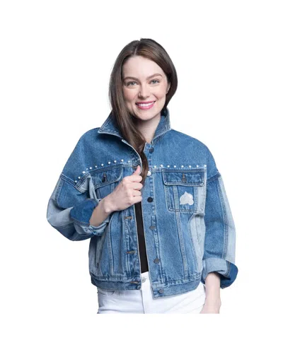 G-iii Sports By Carl Banks Women's Colorado Avalanche Buzzer Beater Button-up Denim Jacket In Light Blue