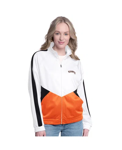 G-iii Sports By Carl Banks Women's White/black San Francisco Giants Rally Rhinestone Raglan Full-zip Track Jacket