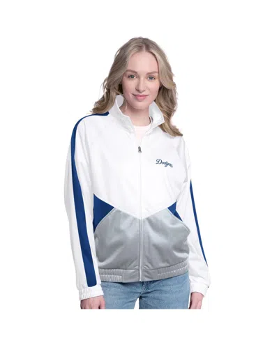 G-iii Sports By Carl Banks Women's White/royal Los Angeles Dodgers Rally Rhinestone Raglan Full-zip Track Jacket In White,royal