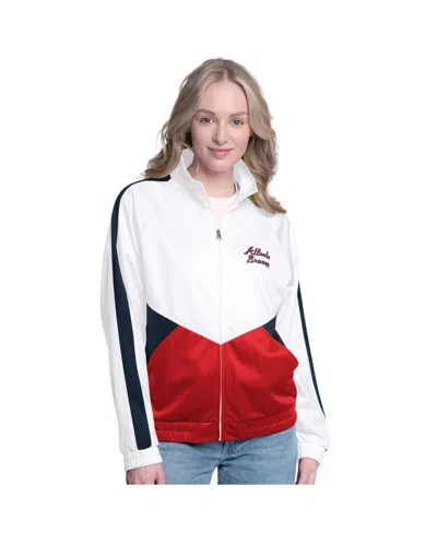 G-iii Sports By Carl Banks Women's White/navy Atlanta Braves Rally Rhinestone Raglan Full-zip Track Jacket