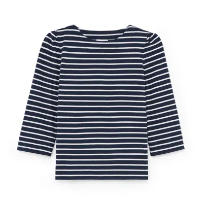 G. Label By Goop Breton Puff-sleeve Top In Navy,white