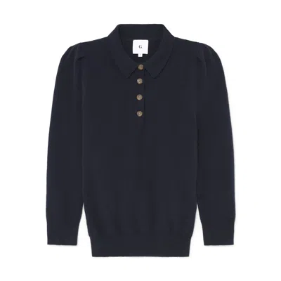 G. Label By Goop The Puff-sleeve Polo Sweater In Navy