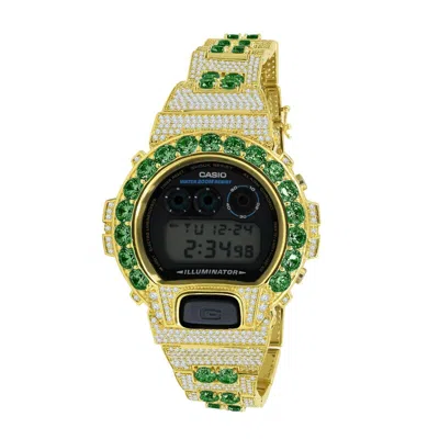 Pre-owned G-shock 18k Gold Finish Emerald Green Solitaire Custom Authentic  Dw - 6900 Watch