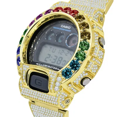 Pre-owned G-shock Authentic Custom  Dw 6900 Casio Rainbow Solitaire Gold Multi Tone Watch