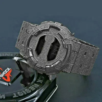 Pre-owned G-shock Black Gold Tone Custom Casio  Gd -100 Watch Simulated Diamonds Band 8.5 "
