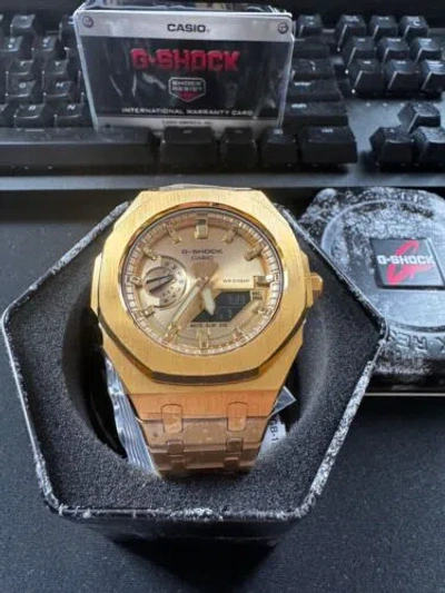 Pre-owned G-shock Casio Casioak  Ga-2100gb-1a Modified With Gold Stainless Steel Strap