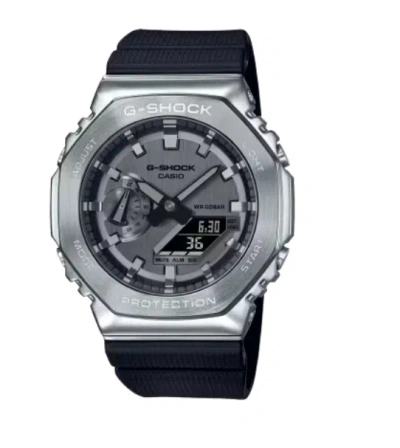 Pre-owned G-shock Casio  Analog-digital Silver Stainless Steel Bezel Black Watch Gm2100-1a
