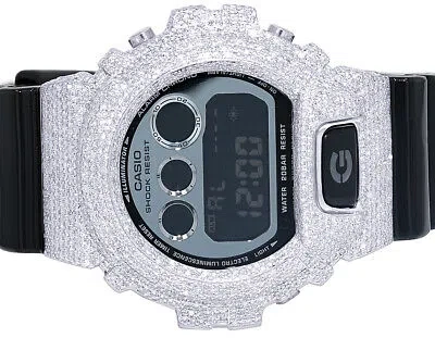 Pre-owned G-shock Casio  Black 6900 Iced Out Diamond Watch 9 9/10ct