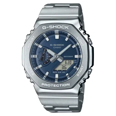 Pre-owned G-shock Casio  G-steel Metallic Silver & Blue Ana-digi Mens Watch Gm2110d-2b