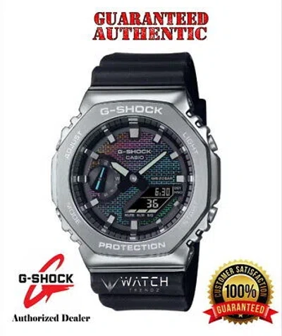 Pre-owned G-shock Casio  Gm2100rw-1a Rainbow Brick Wall Pattern Dial Black Band Watch