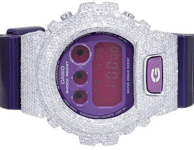 Pre-owned G-shock Casio  Purple 6900 Iced Out Diamond Watch 9 9/10ct