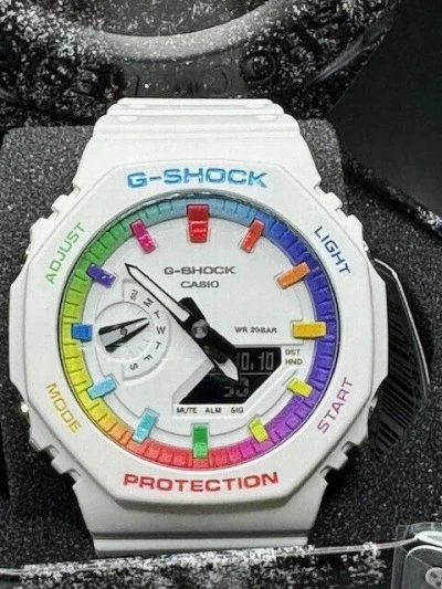 Pre-owned G-shock Casio Shock White Rainbow, Casio Custom Watch Casioak Mod Modified Watch
