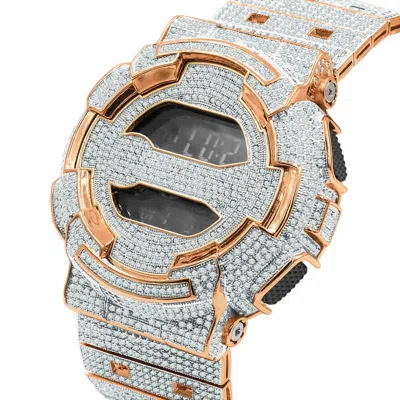 Pre-owned G-shock Custom Casio  Rose Gold Simulated Diamondadjustable Band Watch Gd -100