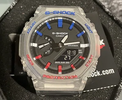 Pre-owned G-shock Custom Hand-painted Clear Red/white/blue Casio  Ga2100-ske-7a Casioak