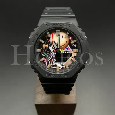 Pre-owned G-shock Custom Made Mod  Watch Ga2100-1a1 Casio Smile Face Dial Brown Scale Ring