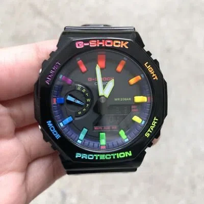 Pre-owned G-shock Ga-2100rgb Casio Oak Rainbow Customized Fluorescent Colorful Jp