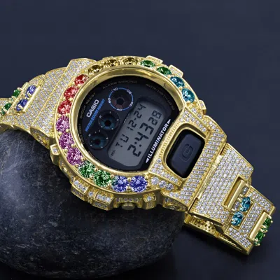 Pre-owned G-shock Gold Multi Tone Rainbow Solitaire Authentic Custom  Dw 6900 Casio Watch