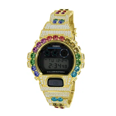 Pre-owned G-shock Rainbow Solitaire Gold 2 Tone Authentic Custom  Dw-6900 Casio Men's Watch