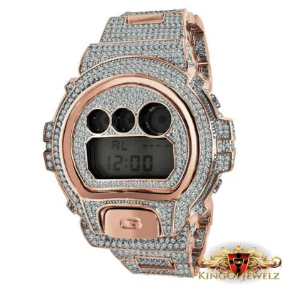 Pre-owned G-shock Rose Gold 2 Tone Finish Custom Authentic Shock Dw 6900 Simulated Diamond Watch