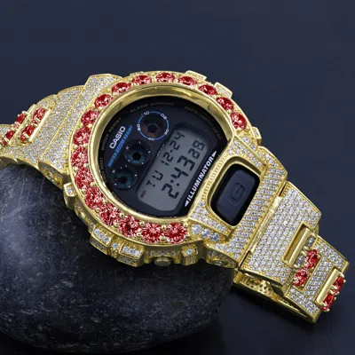 Pre-owned G-shock Ruby Red Solitaire Custom Authentic Casio  Dw 6900 Yellow Gold Tone Watch