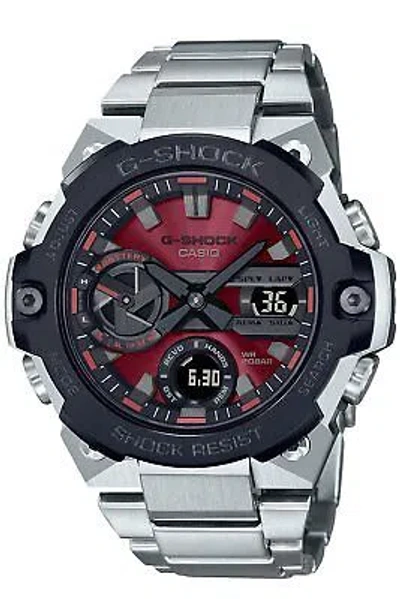 Pre-owned G-shock Watch G-steel Smartphone Link Carbon Core Guard Structure Silver In Limited Model / Silver X Red