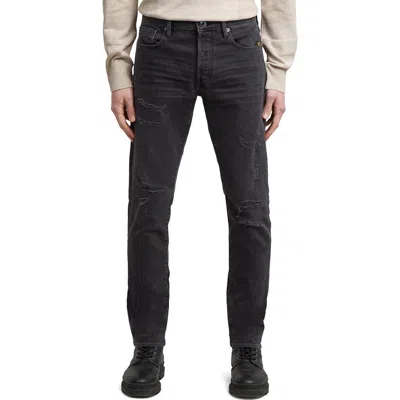 G-star 3301 Distressed Slim Jeans In Black