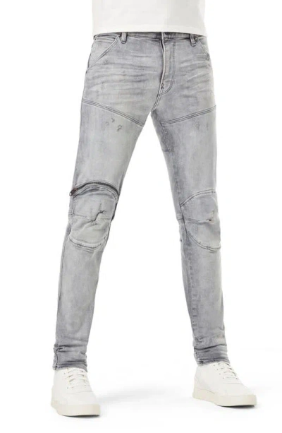 G-star 5620 3d Zip Knee Distressed Skinny Jeans In Vintage Oreon Grey Destroyed