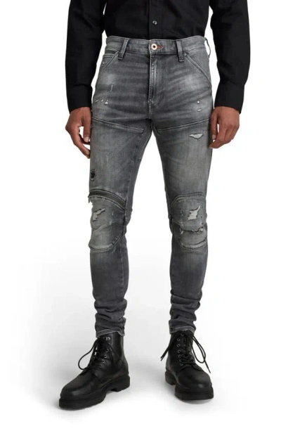 G-star 5620 3d Zip Knee Distressed Skinny Jeans In Vintage Ripped Basalt