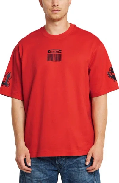 G-star Barcode Boxy Organic Cotton Graphic T-shirt In Red