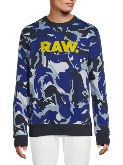 G-star Men's Camouflage Logo Cotton Sweatshirt In Blue