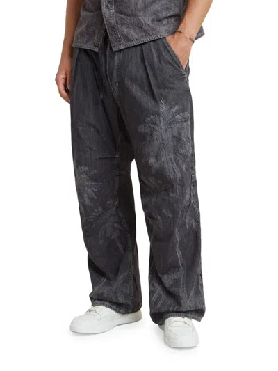 G-star Men's Pleated Wide-leg Jeans In Gray