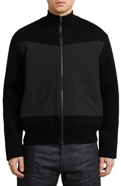 G-star Mixed Media Organic Cotton Zip-up Bomber Jacket In Black