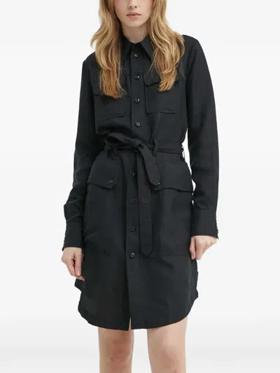 G-star Raw Button-up Belted Mini Dress In Black