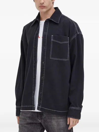 G-star Raw Chest-pocket Topstitch Overshirt In Black