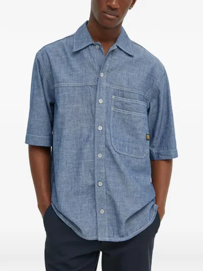 G-star Raw Chest-pocket Topstitched Shirt In Blue