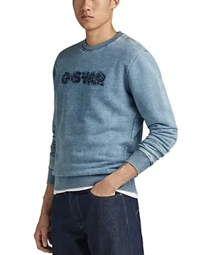 G-star Raw Distressed Logo Sweatshirt In Sun Faded Blue