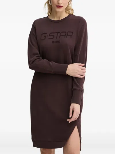 G-star Raw Flock-print Logo Slit Midi Dress In Brown