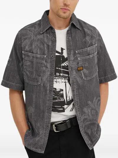 G-star Raw Graphic-print Chest-pocket Overshirt In Gray