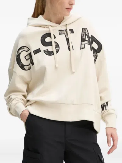 G-star Raw Logo-lettering Hoodie In White